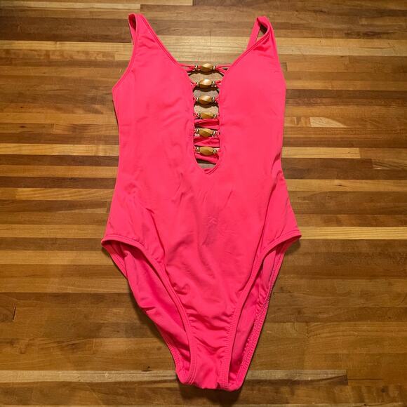Bleu Rod Beattie Other - Bleu rod beattie Kore Low Neck Lace Down 1 peice swimsuit, Pink 4